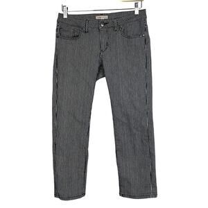 CAbi Jeans Womens Sz 2 Johnny Cropped Railroad Navy‎ White Striped Denim Jeans